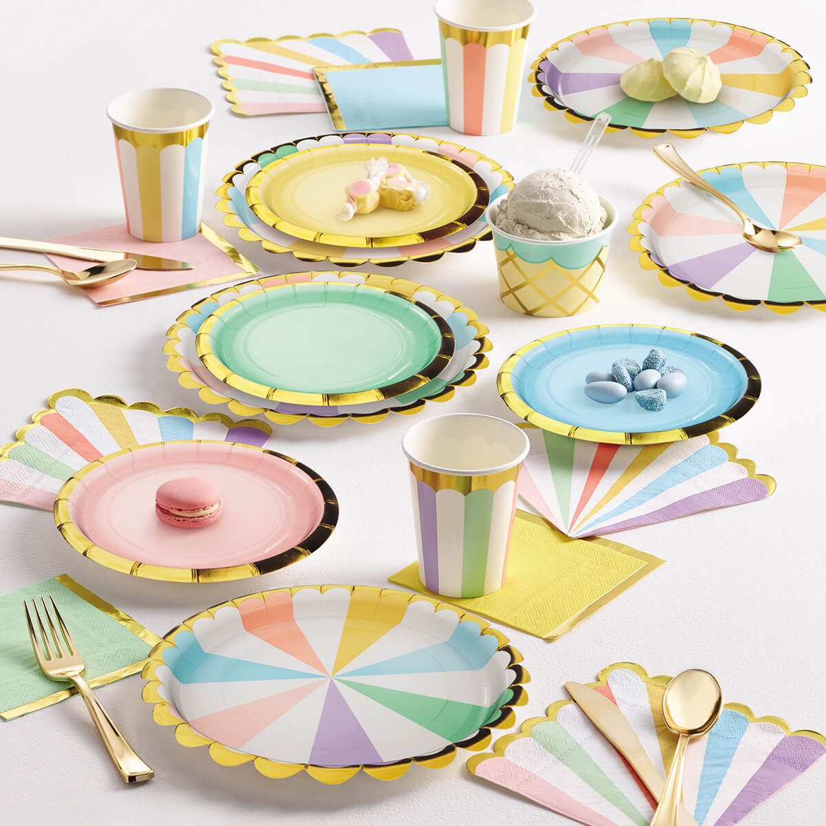 pastel color tableware for easter table setting
