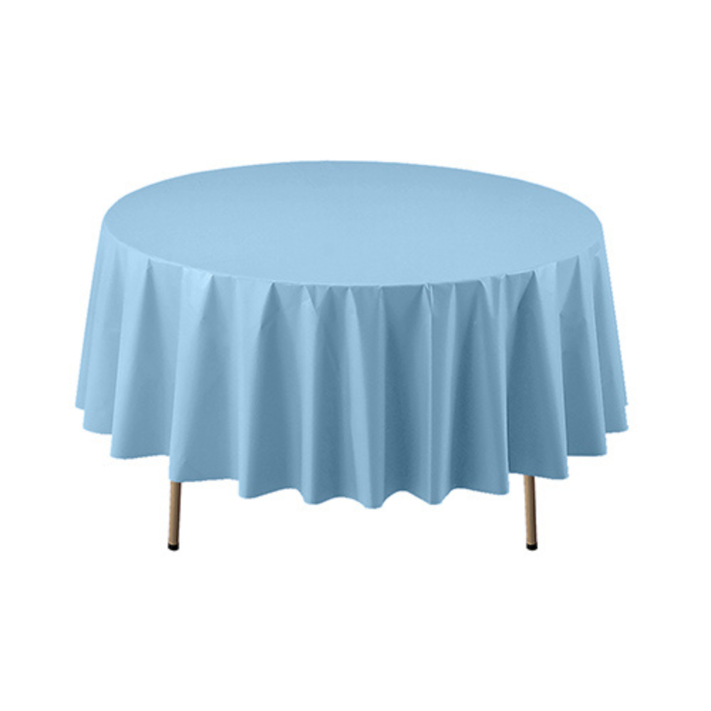 VALUMOST 84″ ROUND TABLE COVERS LIGHT BLUE