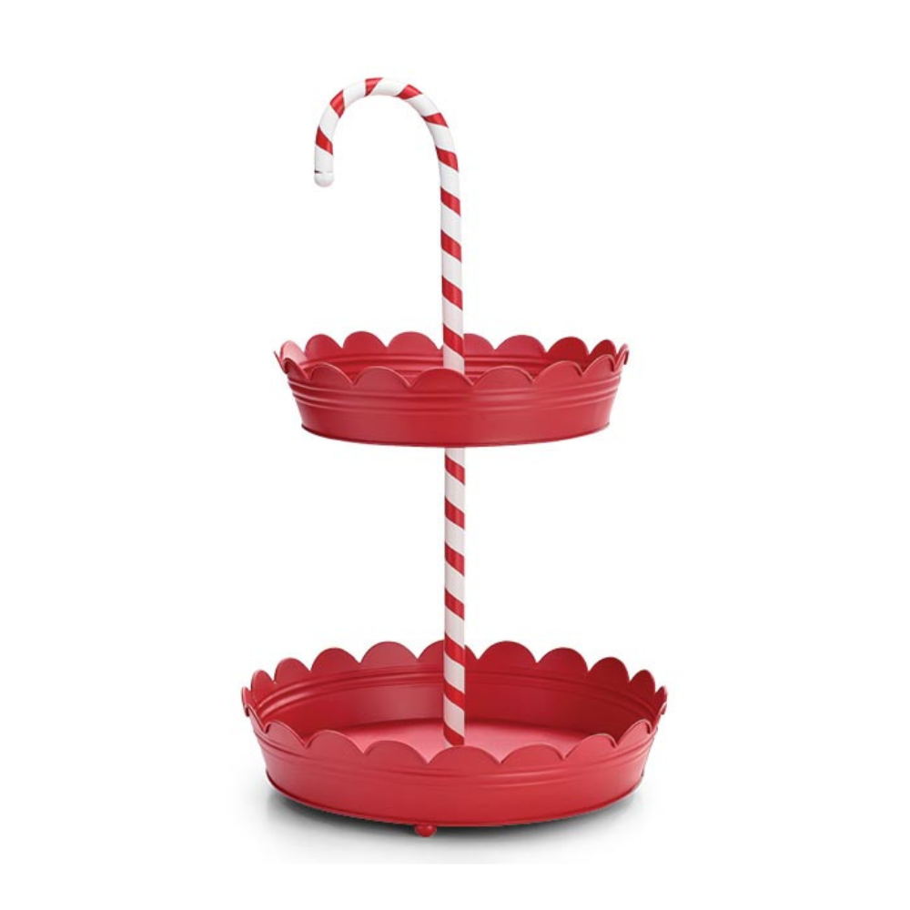 TIN CANDY CANE TIERED TRAY