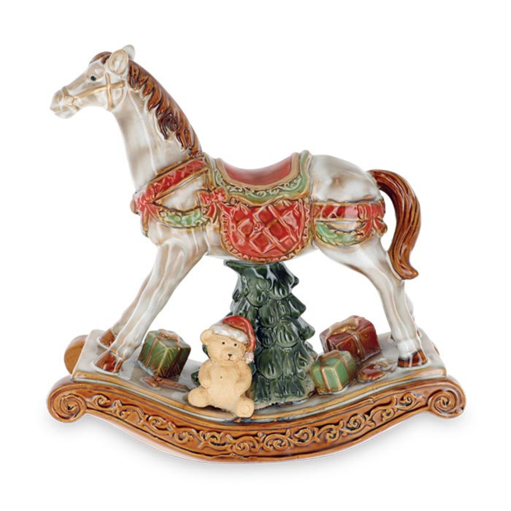 PORC CHRISTMAS ROCKING HORSE FIGURINE