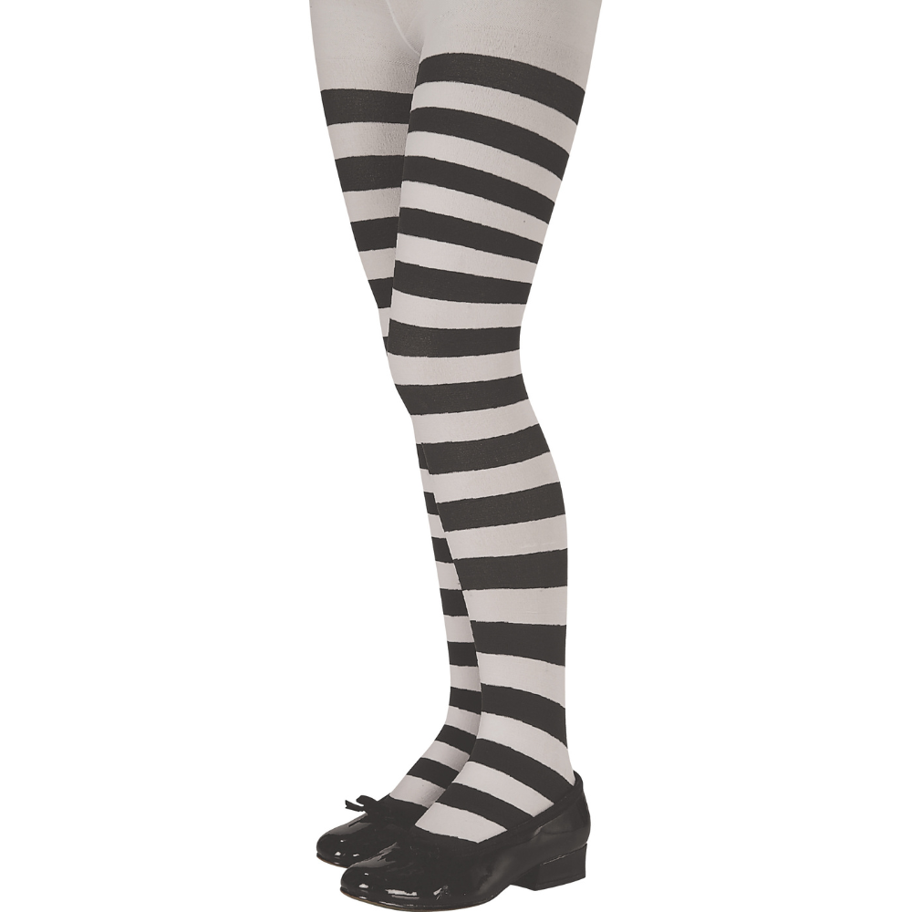 White & Black Striped Tights-Child