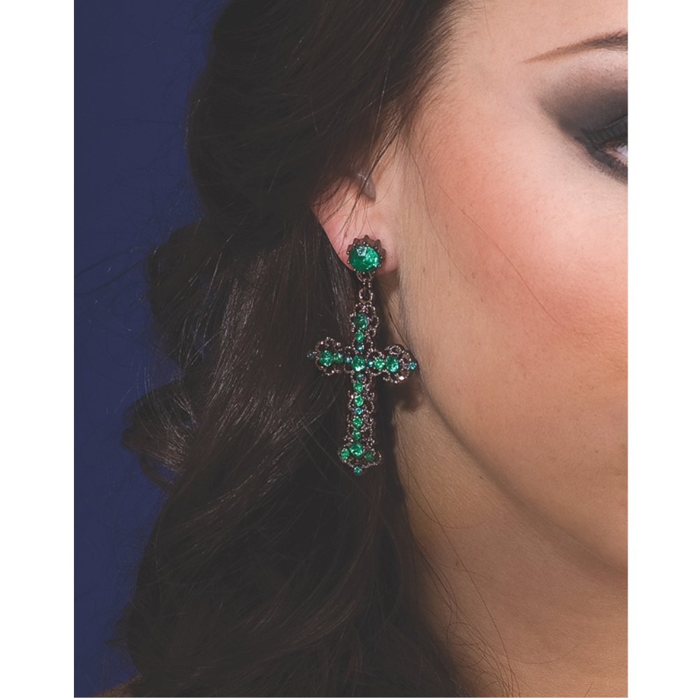 Cross Rhinestone Earrings-Green