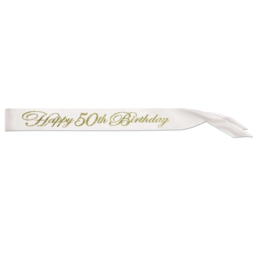 Glittered Happy 50t Birthday Satin Sash