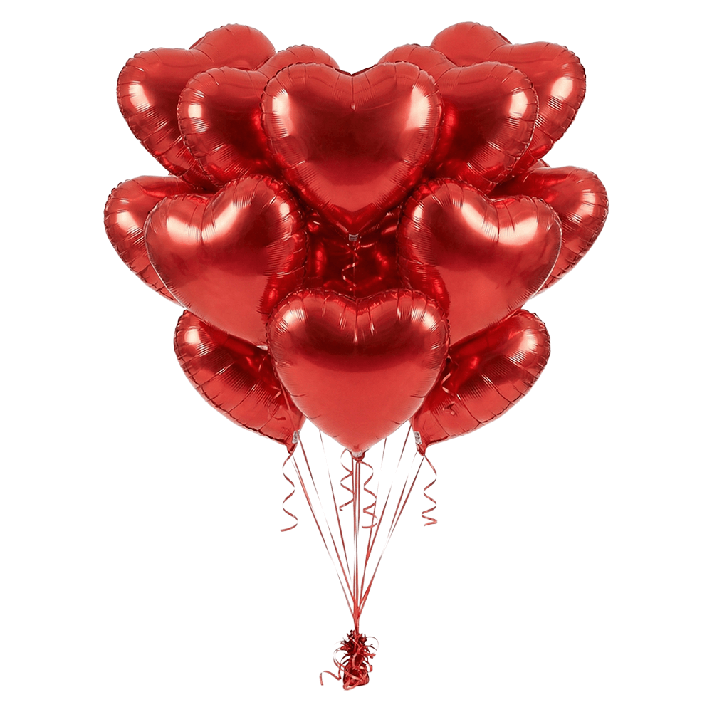 12 red heart mylar balloons