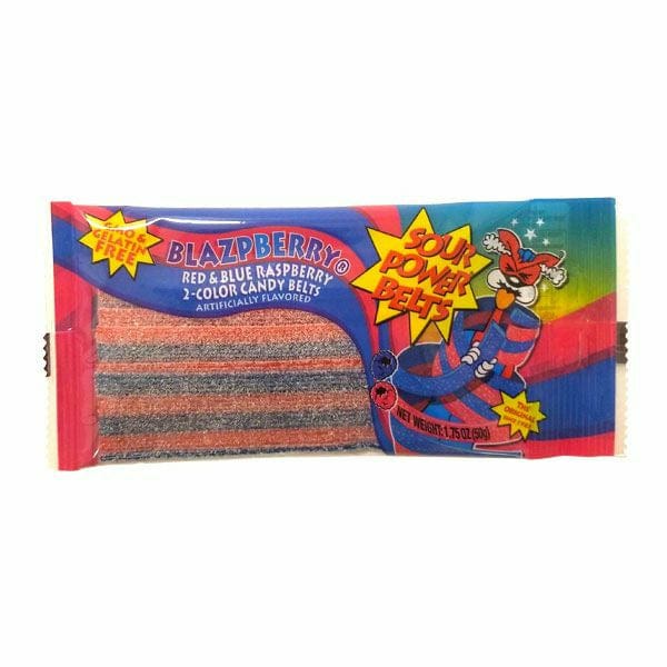 Redstone Foods Inc CANDY SOUR POWER BELTS PACKS - BLAZPBERRY (RED & BLUE RASPBERRY)