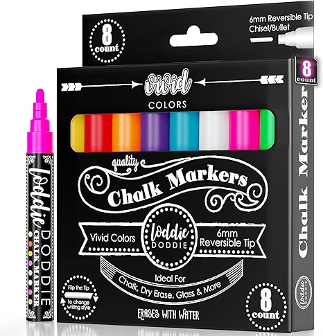 Liquid Chalk Markers - 8-Pack, 6mm Reversible Chisel & Bullet Tips