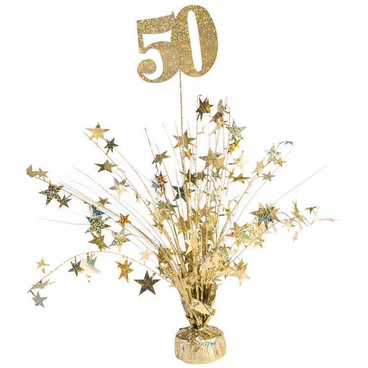 Rubies BIRTHDAY 18″ Special Occasion Centerpiece ‘#50’ – Gold Holographic