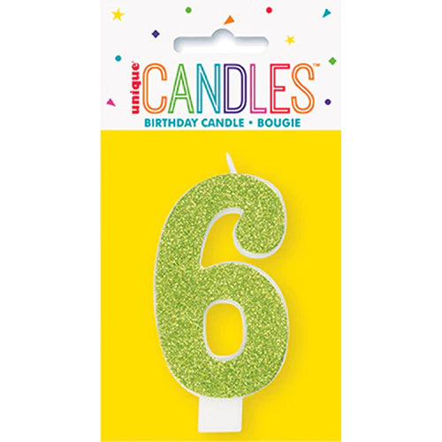 Glitter Number Birthday Candle 6 assorted colors
