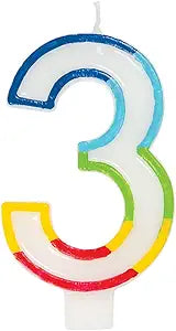 Vibrant Rainbow Border Number "3" Birthday Candle - Multicolored