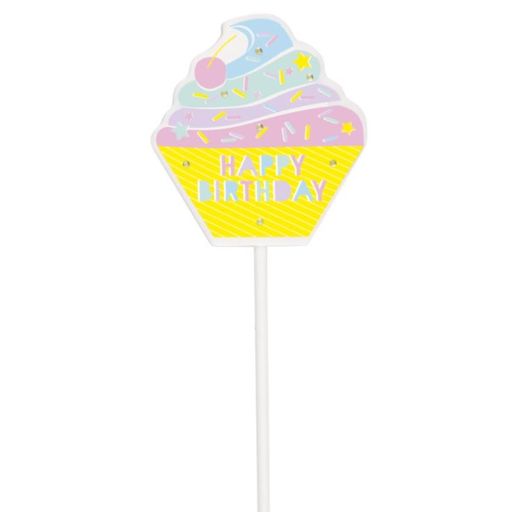 LED Cupcake "Happy Birthday" Plastic Cake Topper