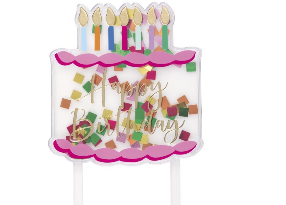 Confetti-Filled Clear Plastic "Happy Birthday" Cake Pick