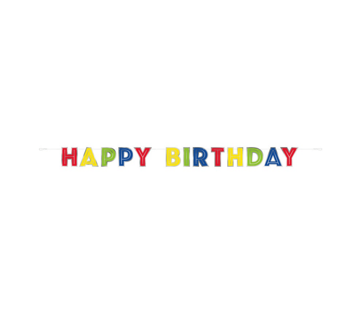 Silver Foil &amp; Rainbow Happy Birthday Banner  7.25 ft