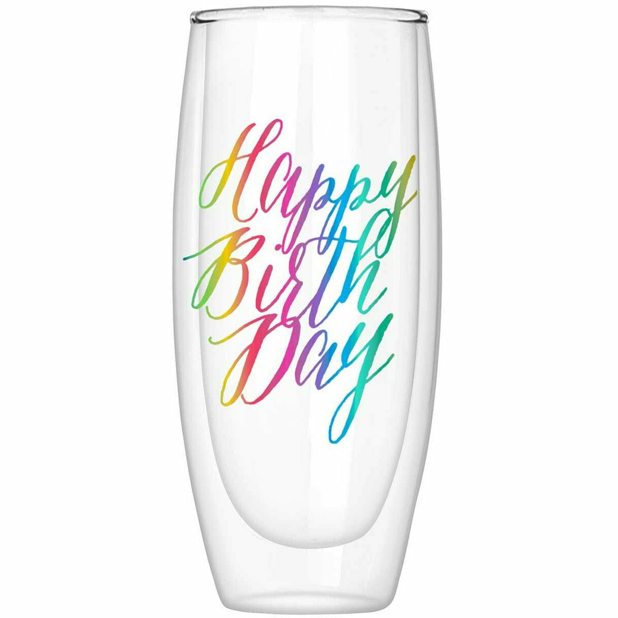 Slant Collections BOUTIQUE Double-Wall Champagne Glass - HBD Rainbow