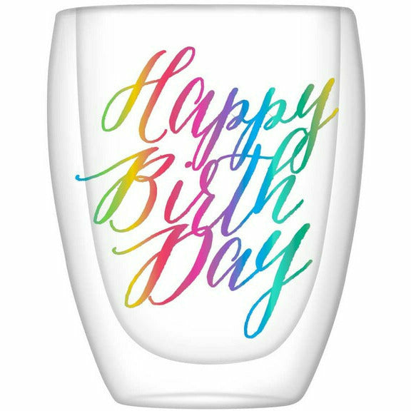 Slant Collections BOUTIQUE Double-Wall Stemless Glass - Happy Birthday