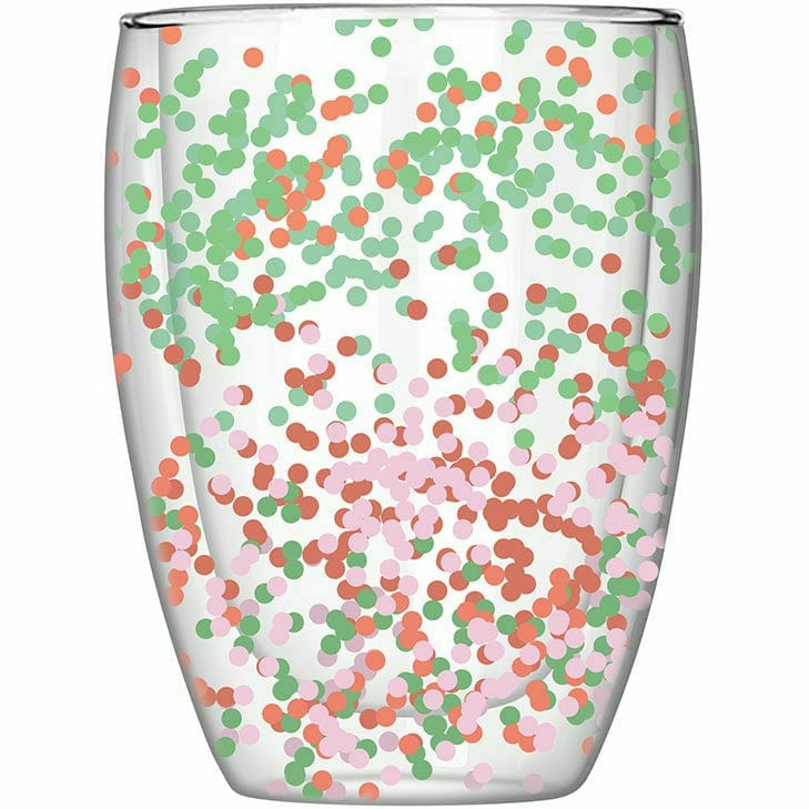 Slant Collections BOUTIQUE Double-Wall Stemless Wine Glass - Christmas Confetti - Pink, Red &amp; Green