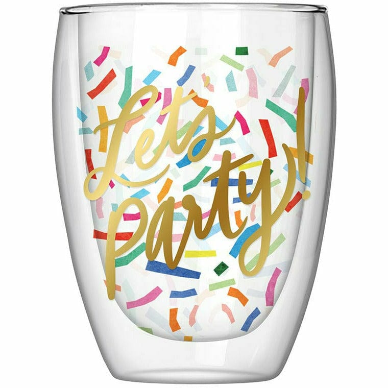 Slant Collections BOUTIQUE Double-Wall Stemless Wine Glass - "Let's Party!"