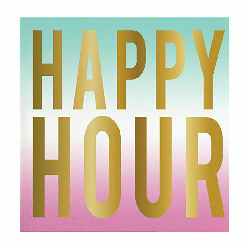 Slant Collections BOUTIQUE Embossed Foil Beverage Napkins - "HAPPY HOUR" - 20 Count