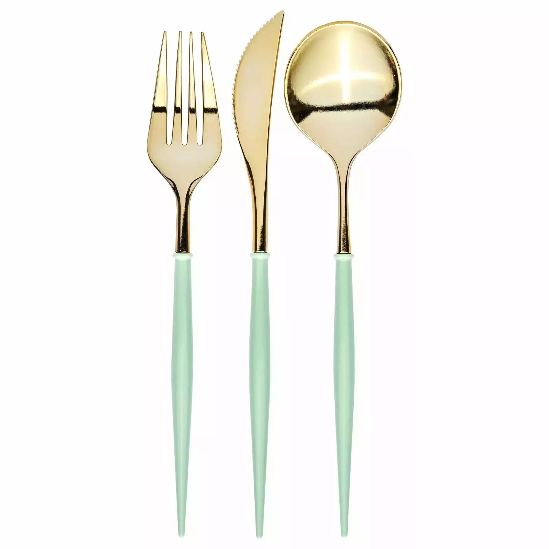 Sophistiplate BASIC MINT & GOLD BELLA ASSORTED PLASTIC CUTLERY/24PC, SERVICE FOR 8