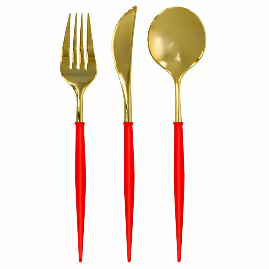 Sophistiplate BASIC RED & GOLD BELLA ASSORTED PLASTIC CUTLERY/24PC, SERVICE FOR 8