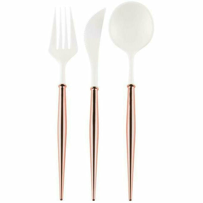 Gold & White Plastic Cutlery Set for 8