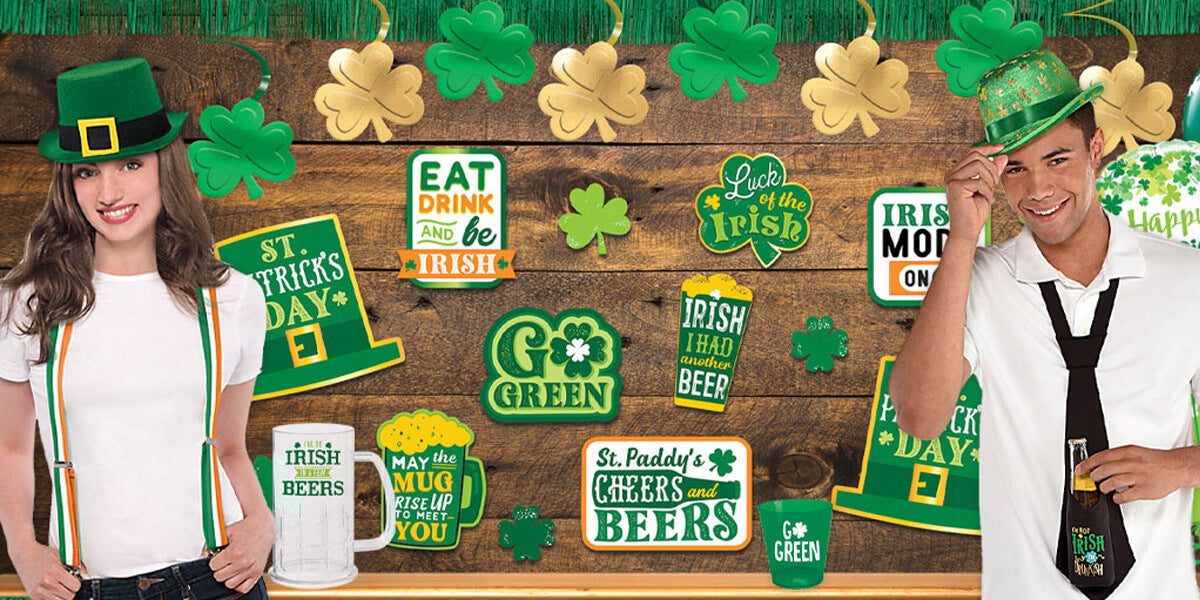 st patrick's day party supplies in green and gold
