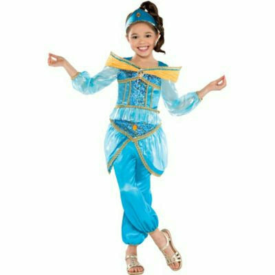 Jasmine Teal Classic Disney Aladdin Movie Fancy Dress Up Halloween Child  Costume
