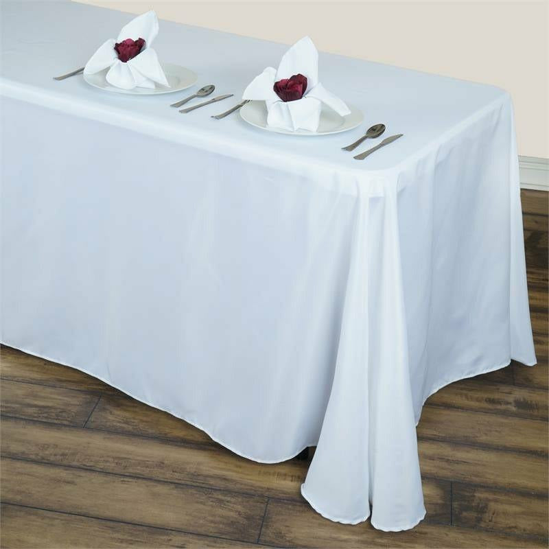 Tablecloths Factory BASIC 90&quot;x156&quot; White Polyester Round Corner Linen Rectangular Tablecloth