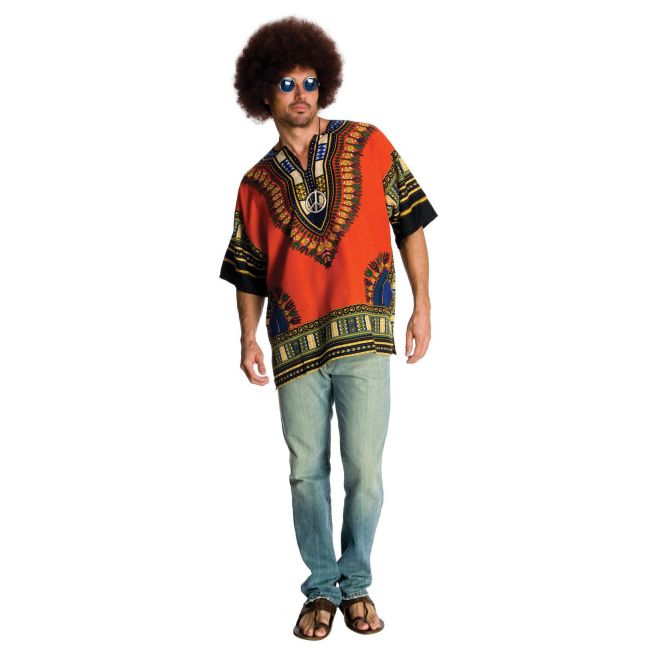 Rubies Heroes And Hombres Mens Hippie Shirt And Wig Orange Standard