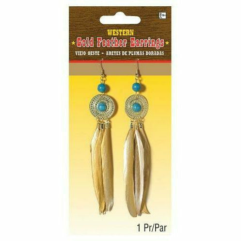 Ultimate Party Super Store (us) COSTUMES: ACCESSORIES Gold Feather Earrings Accessory