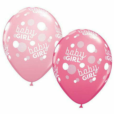 Ultimate Party Super Stores BALLOONS Baby Girl Pink White Dots A Round 11&quot; Latex Balloon