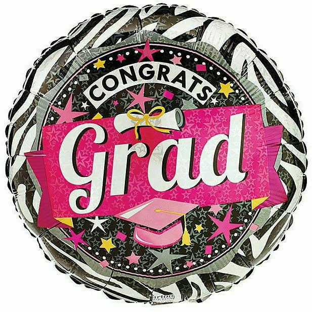 Ultimate Party Super Stores BALLOONS E022 18" Pink Zebra Congrats Grad