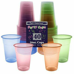 Ultimate Party Super Stores BASIC ASSORTED NEON SOFT PLASTIC CUPS 16 OZ – 40 CT.