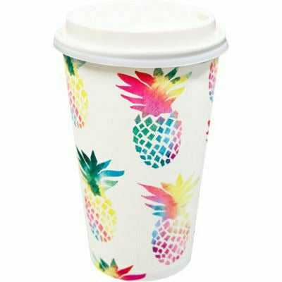 Ultimate Party Super Stores Colorful Pineapple Coffee Cups with Lids 8ct