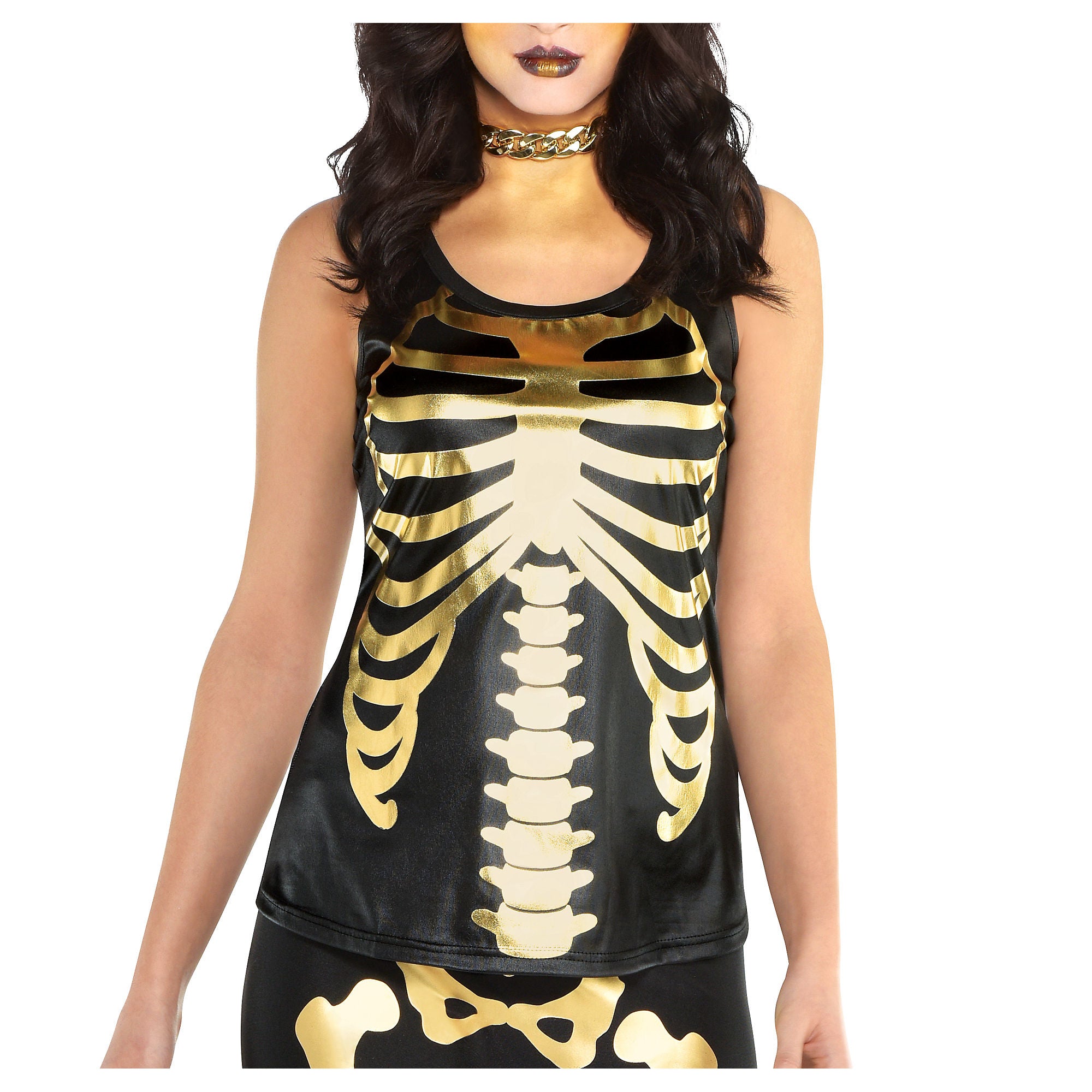 Ultimate Party Super Stores COSTUMES: ACCESSORIES Adult Standard Black and Gold Skeleton Halloween Tank Top for Women