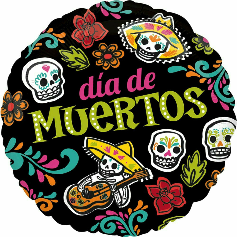 Ultimate Party Super Stores G010 Dia De Los Muertos Skulls Flowers Black Day of the Dead 18&quot;