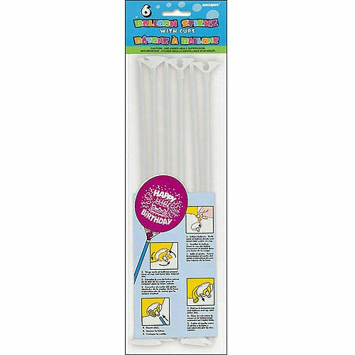 Unique Industries Balloon Sticks &amp; Cups 12&quot; - 6 Count