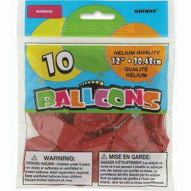 Unique Industries BALLOONS 12" Latex Balloons, 10ct - Magenta