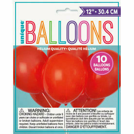 Unique Industries BALLOONS 12" Latex Balloons, 10ct - Ruby Red