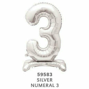 Unique Industries BALLOONS 3 30" Silver Air-Filled Standing Number Balloons