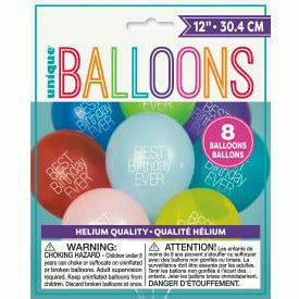 Unique Industries BALLOONS "Best Birthday Ever" 12" Latex Balloons, 8ct