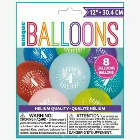 Unique Industries BALLOONS Fun Happy 4th Birthday 12" Latex Balloons, 8ct