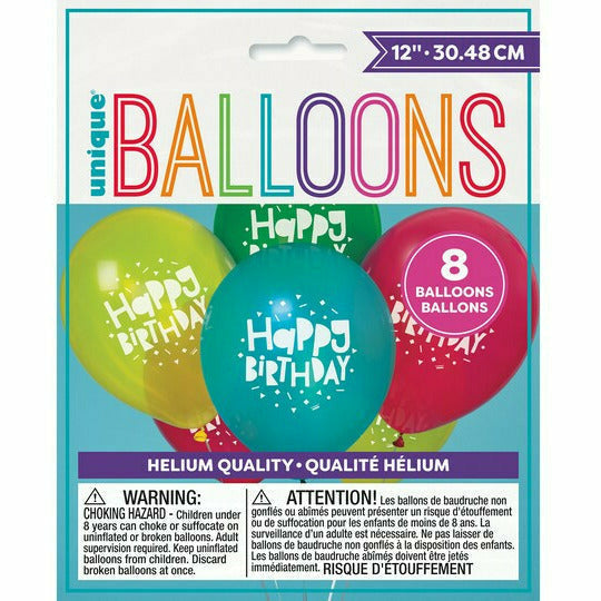 Unique Industries BALLOONS Happy Birthday Cool Font - 8 ct