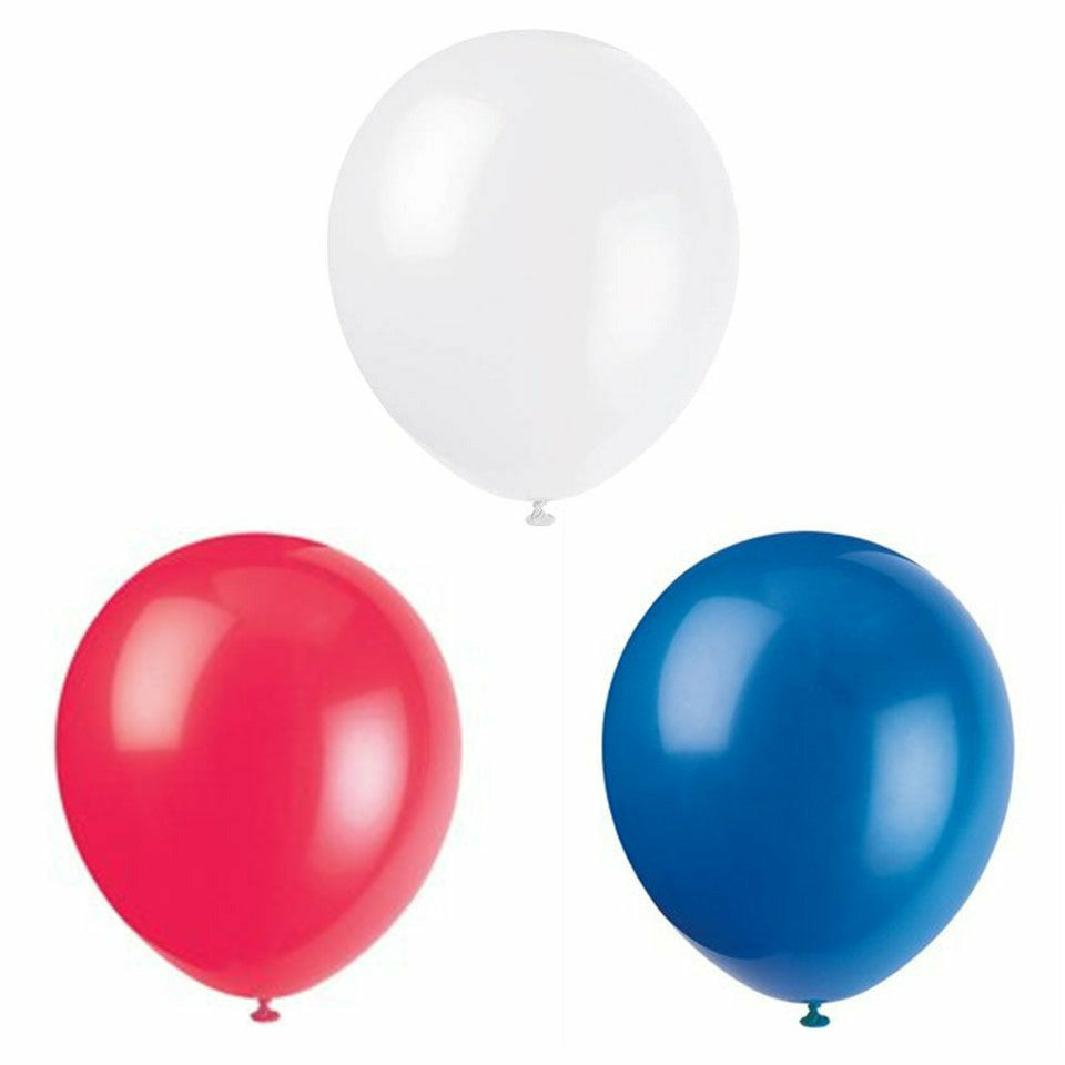 Unique Industries BALLOONS Patriotic Latex 12&quot; Multi-color Solid Print Fourth of July Balloons - 10 Count