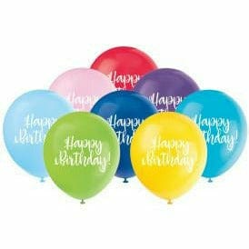 Unique Industries BALLOONS Script Happy Birthday 12" Latex Balloons, 8ct