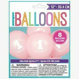 Unique Industries BALLOONS Stars Pink 1st Birthday 12" Latex Balloons, 8ct