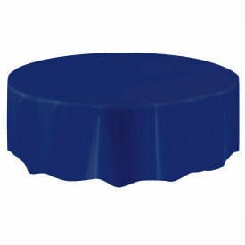 Unique Industries BASIC True Navy Blue Solid Round Plastic Table Cover, 84"