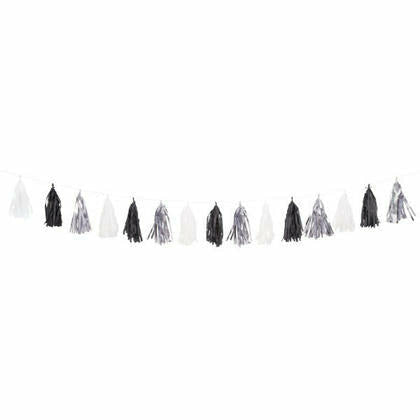 Unique Industries DECORATIONS Black, White and Silver Foil Tassel Garland