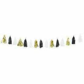 Unique Industries DECORATIONS Gold, Black, and White Foil Tassel Garland