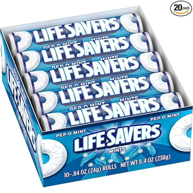 LIFE SAVERS Pep-O-Mint Hard Candy Single Size Rolls, Mints, Bulk Peppermints, Hard Candies
