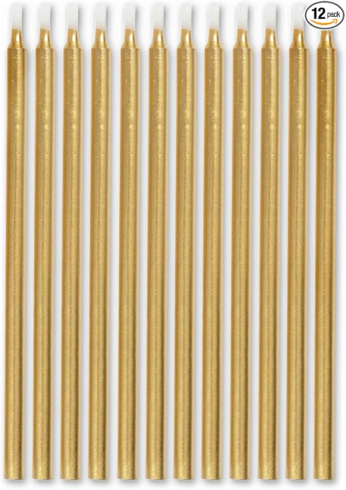 Gold Birthday Candles - 5", 12 Pcs